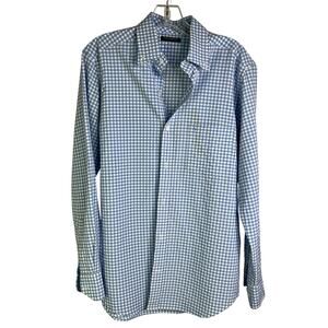 Tailor Byrd Button Down Shirt Men Blue White Check Gingham Long Sleeve Classic‎